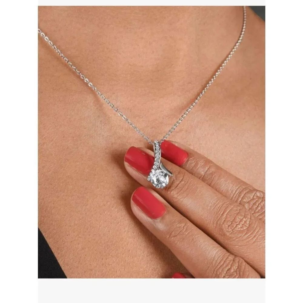Silver Teardrop Crystal Pendant Necklace in Silver